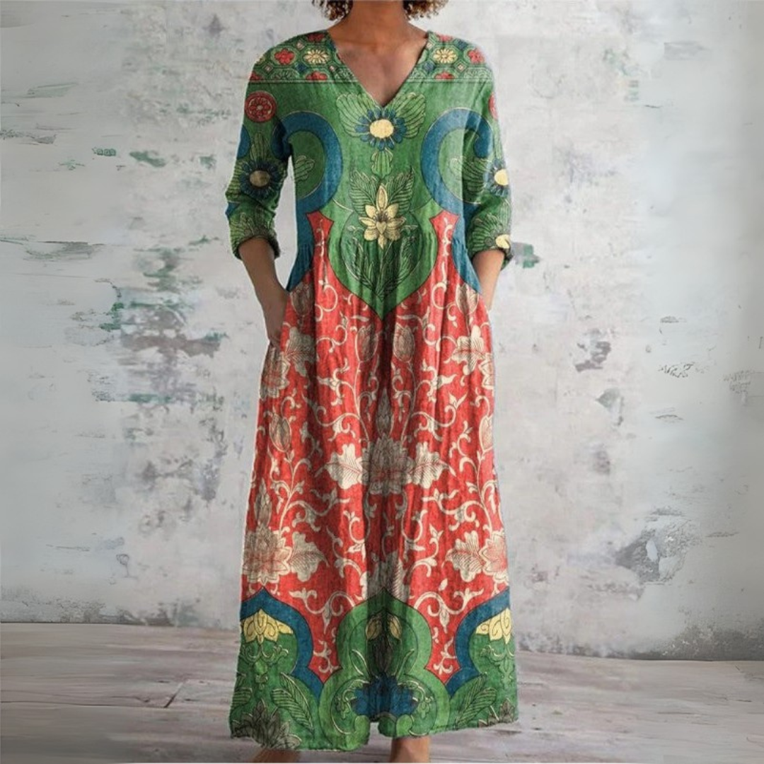 Esther | Lange jurk met vintage bloemenpatroon