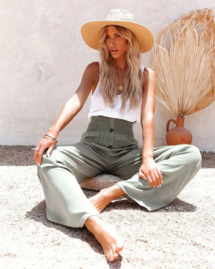 Nikki | Linnen broek met hoge taille