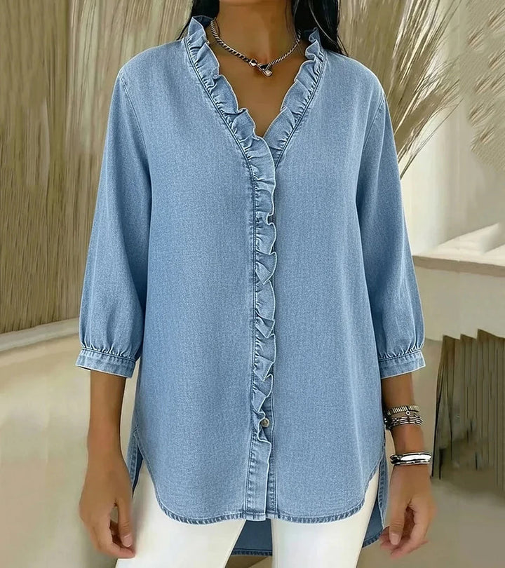 Adel | Blouse met V-hals en rafels
